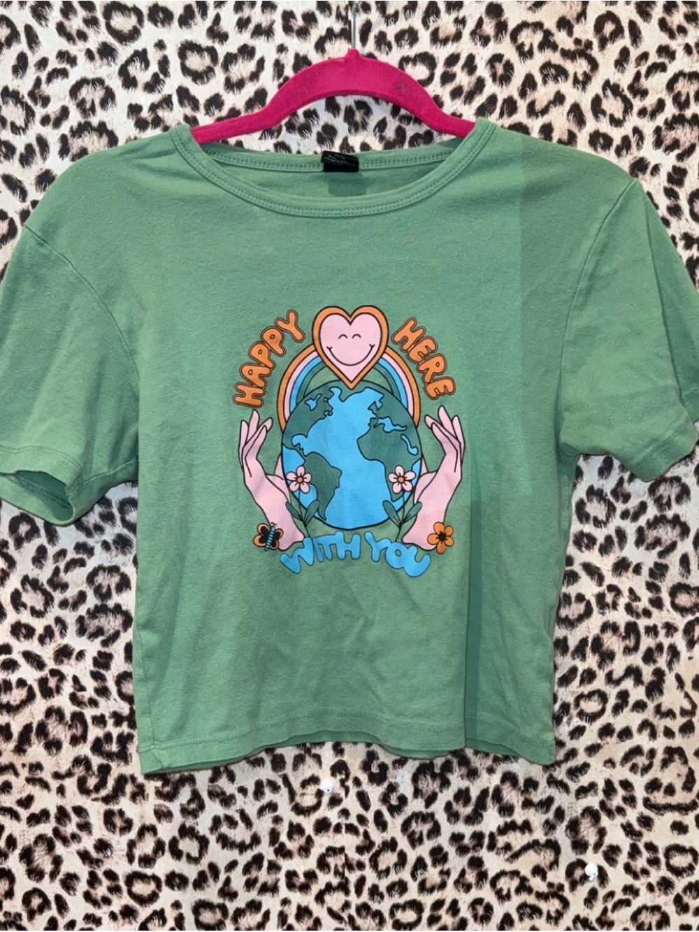 Urban Outfitters Mint Green Short Sleeve Tee with Earth Graphic